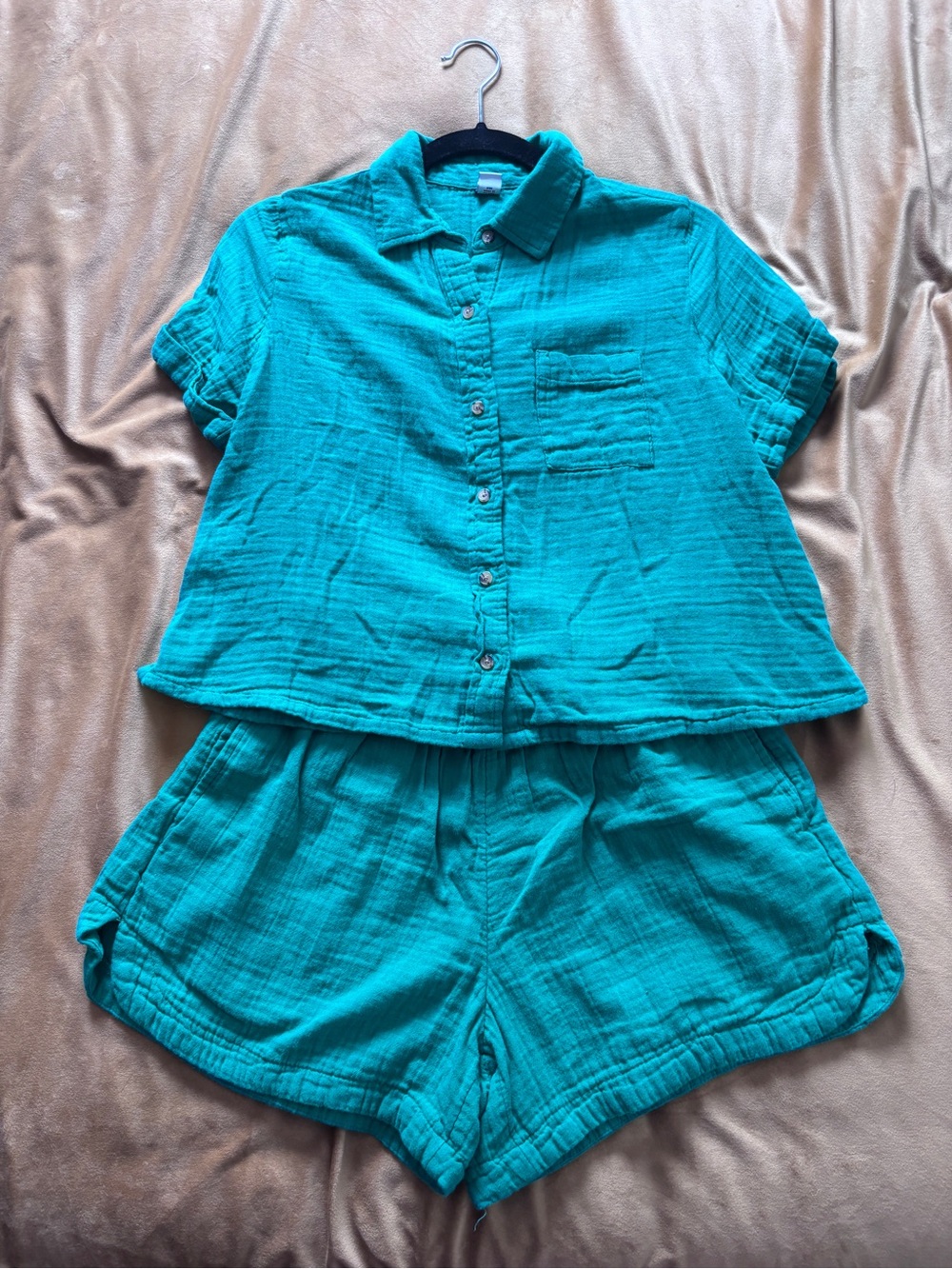 Old Navy Green Button-Front Gauze Shorts Set